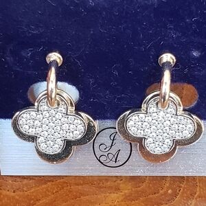 Gold-plated Pavé Clover Hoop Earrings